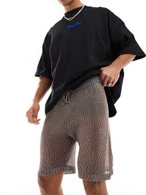 ASOS DESIGN Multi Color Metallic Knitted Drawstring Waist Unisex Shorts